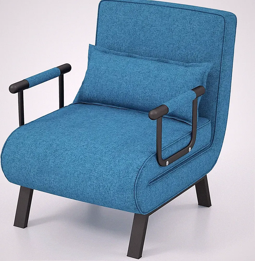 4-in-1 Convertible Sofa Bed with Adjustable Backrest - Blue Recliner Chair