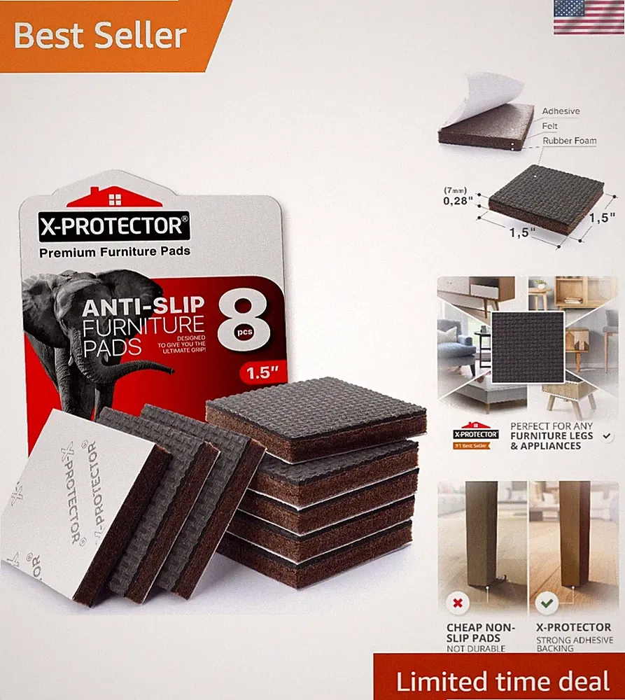 8 Non-Slip Furniture Coasters - Rubber Floor Protectors 1.5" Size