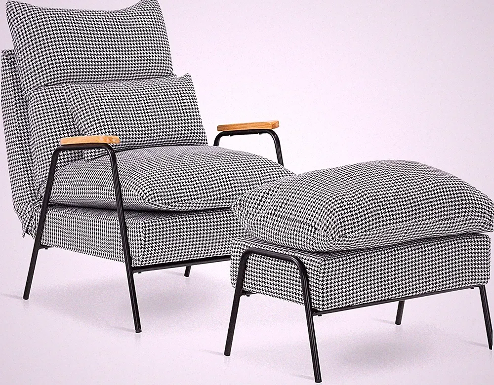 Stylish Accent Recliner Chair & Ottoman for Small Spaces - Houndstooth Design